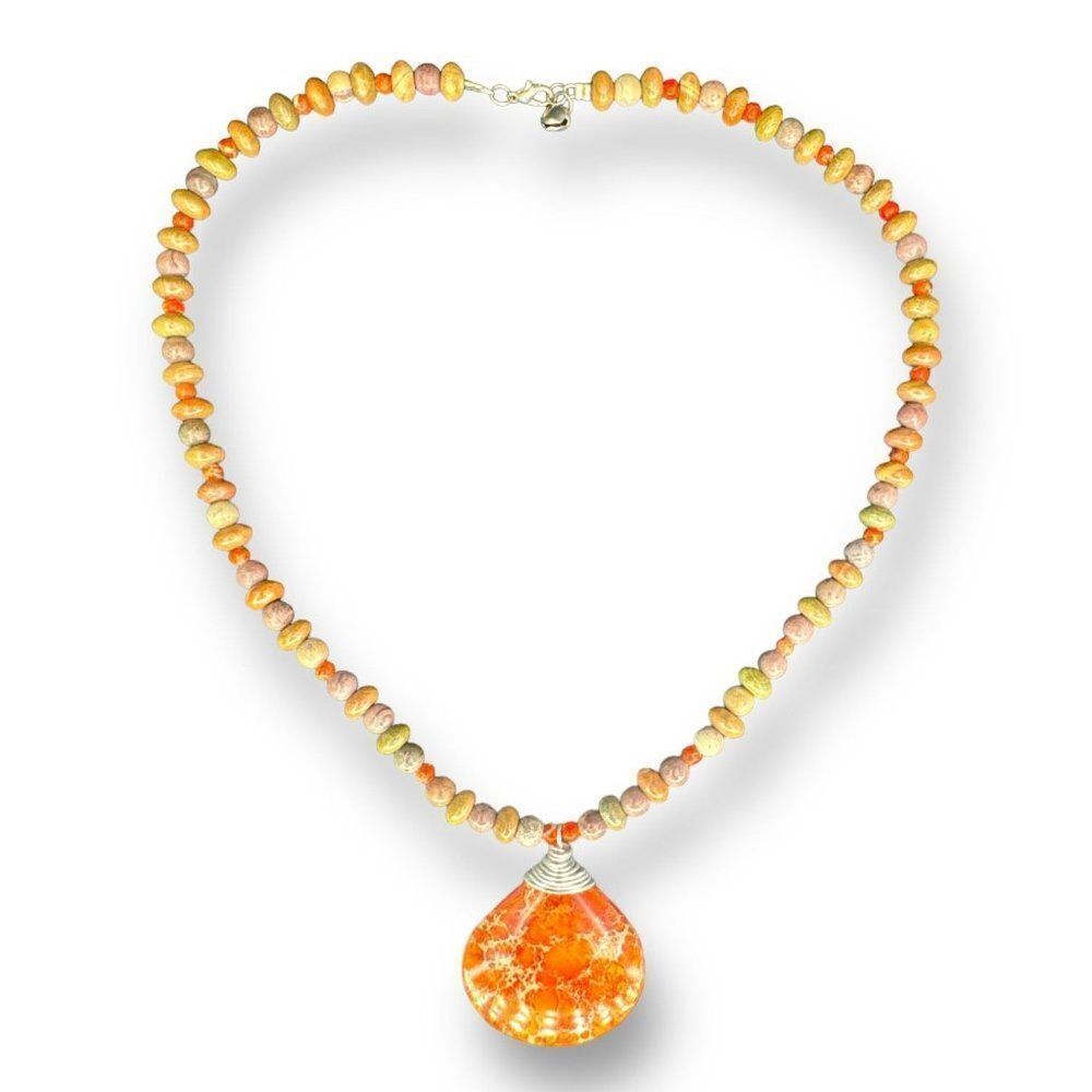Jasper Beaded with Wide Pendant Necklace